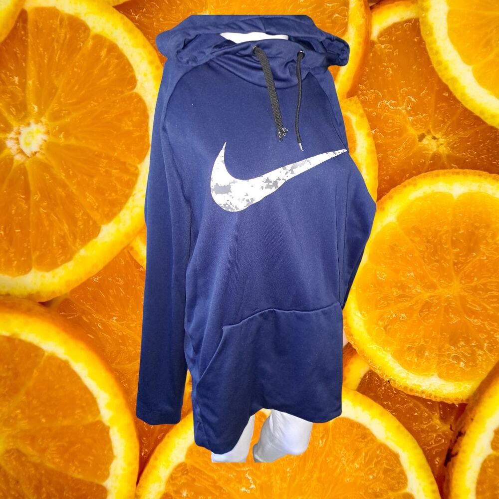 Nike Dry-Fit Blue Hoodie Sweatshirt with White Camo Swoosh Size XL
